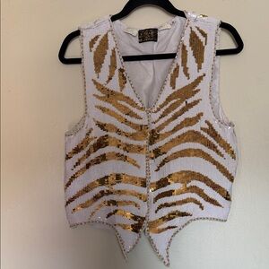 Allure M White and Gold Sequin Zebra Vest